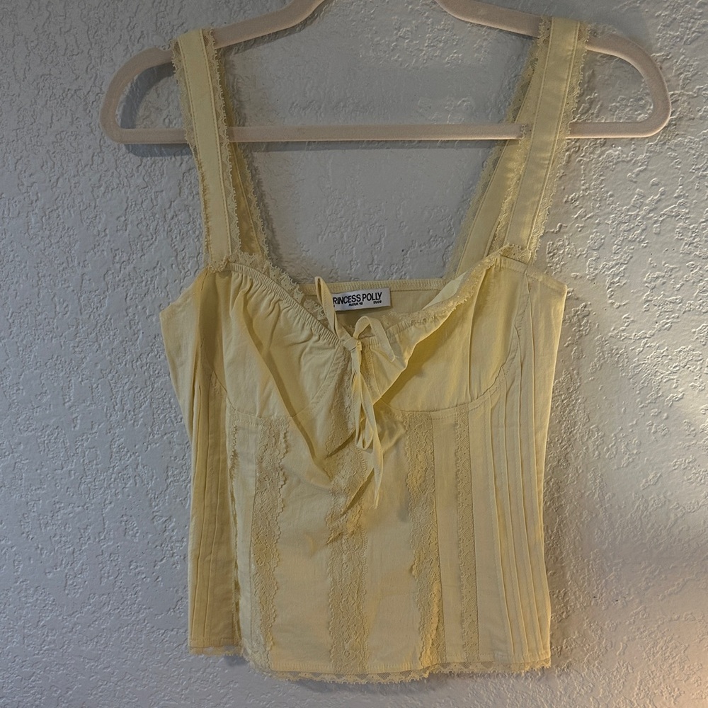 Princess Polly Light Yellow Lace Trim Blouse